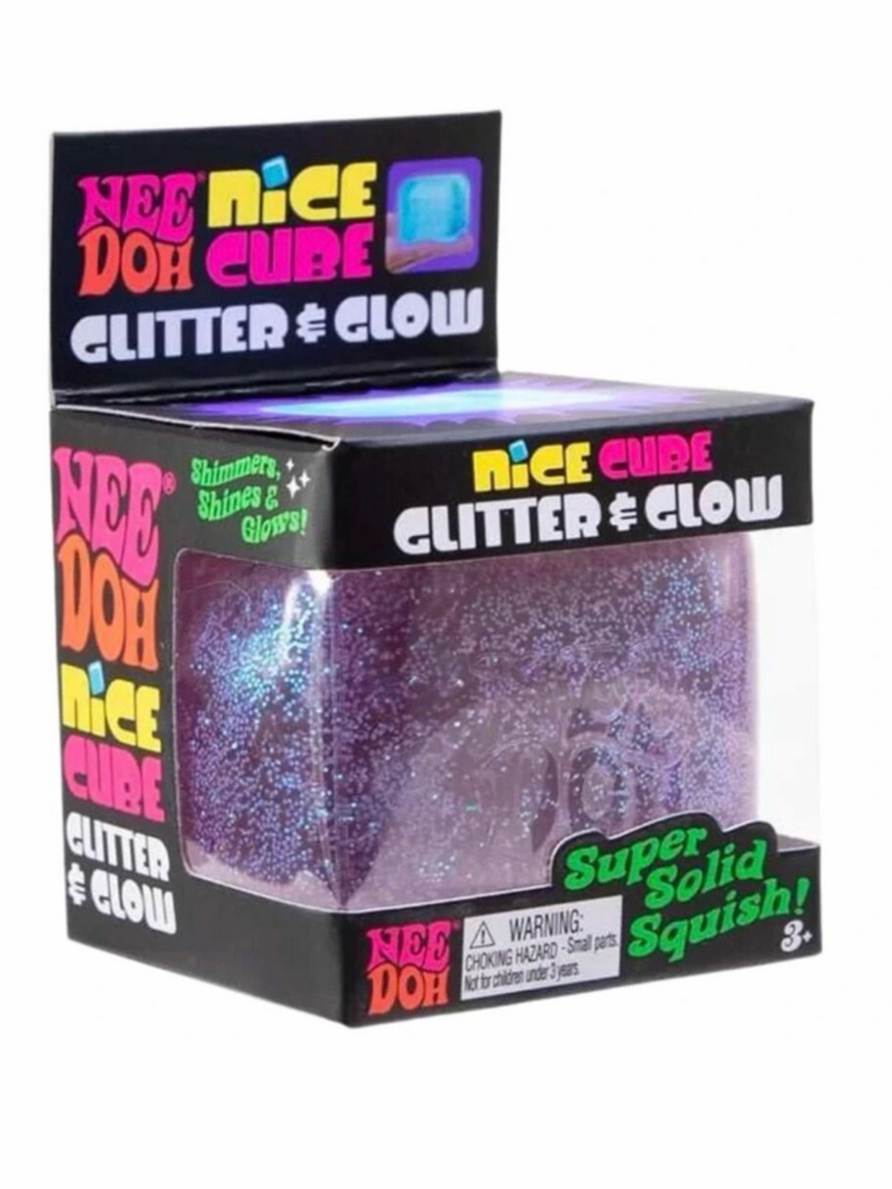 NeeDoh Nice Cube ‘Glitter & Glow in the Dark’ RARE Tik Tok Viral, Purple, NIB